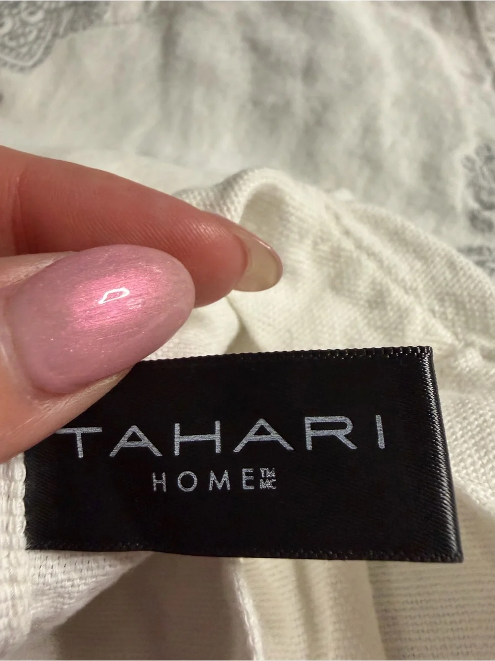 Tahari White Curtains with Light Gray Medallion Print